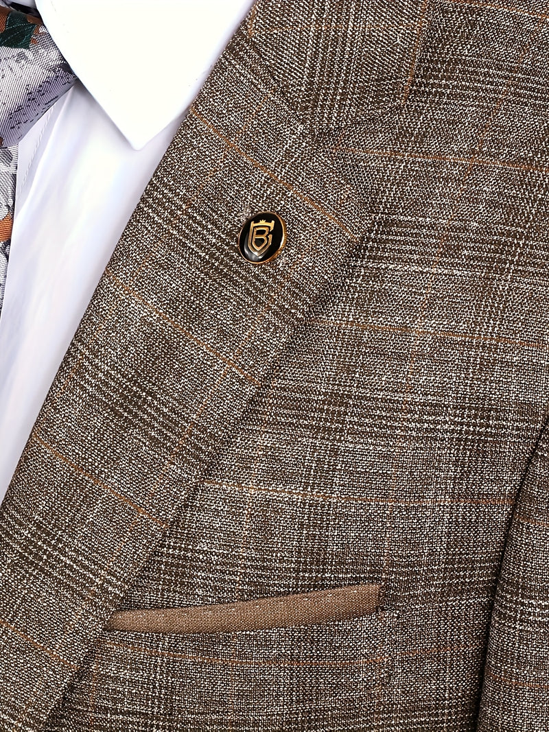 3pcs Men's Suit Set Includes Only Blazer + Vest + Trousers.