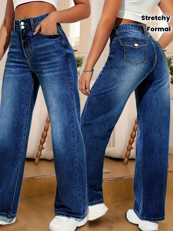 Women's High-Waisted Stretch Straight-Leg Jeans Pants.