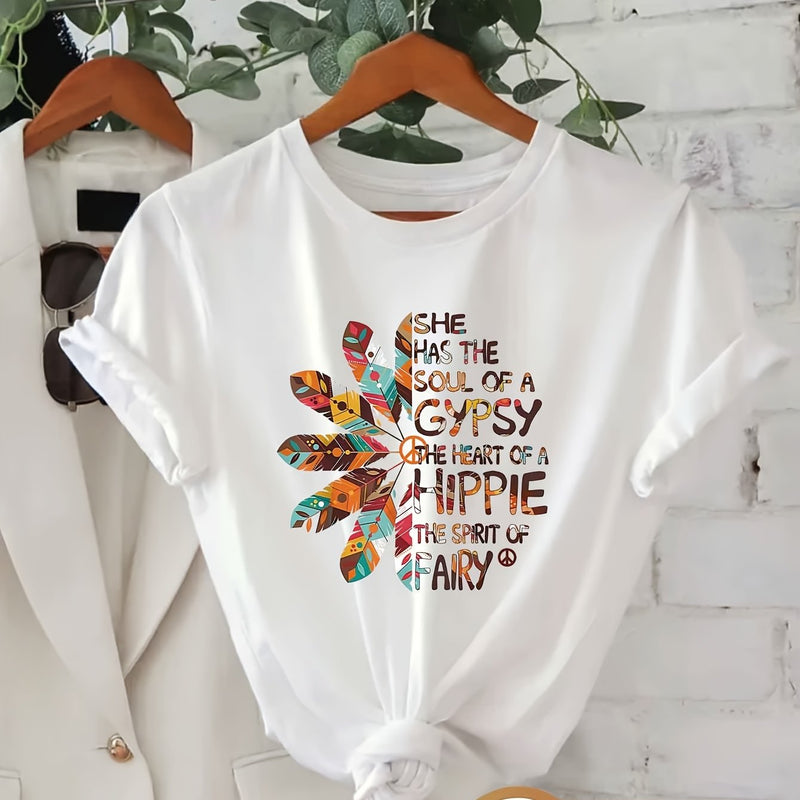 Women’s Printed Round Neck Short Sleeve T-Shirt.