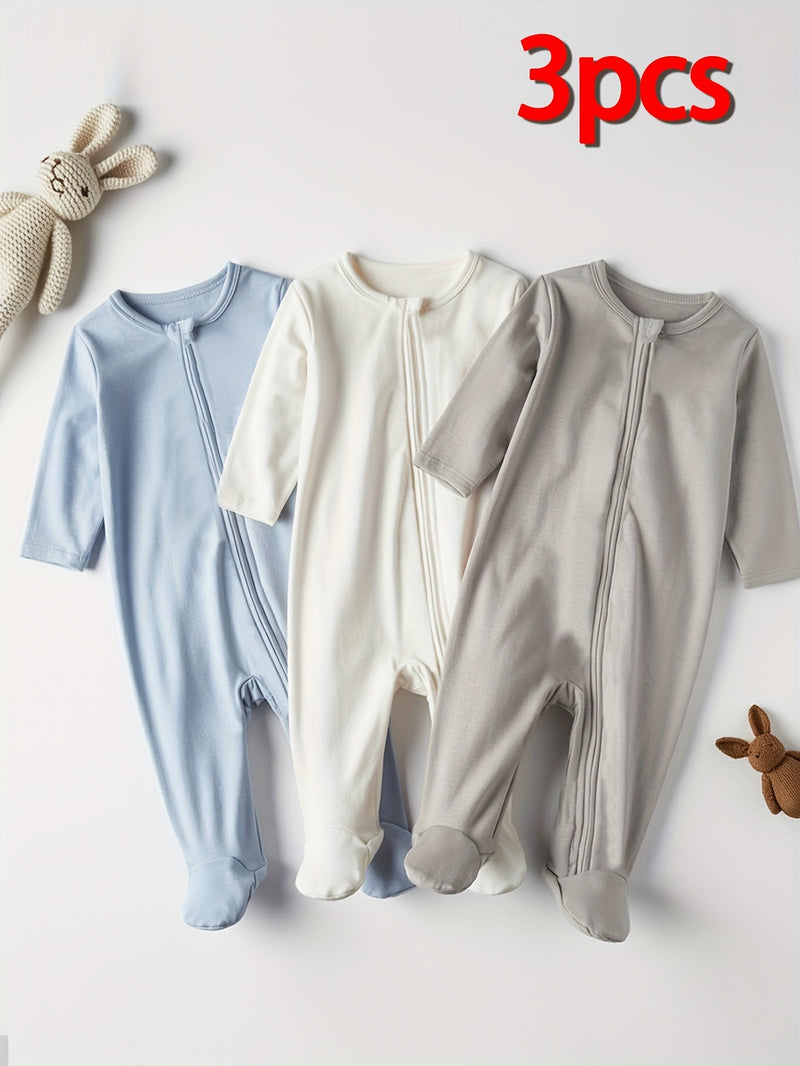3pcs Boys Long-Sleeve Bodysuit Set.
