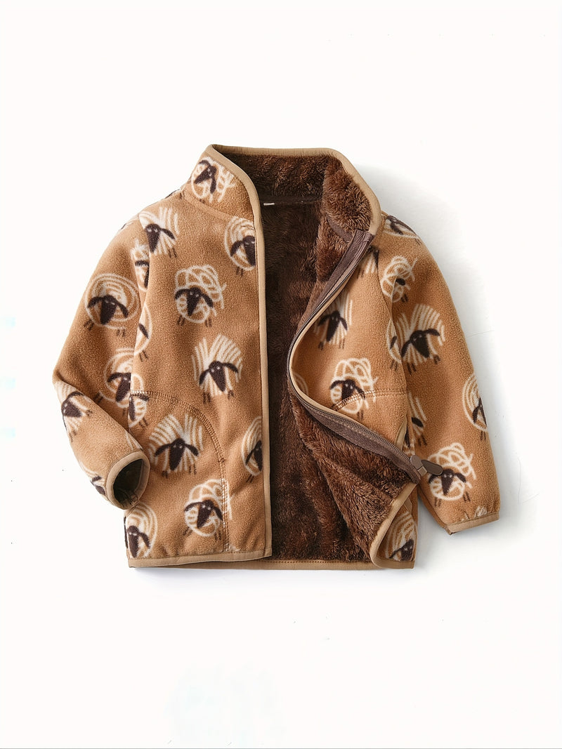 Boys' Cartoon Dinosaur Print Fleece Jacket Autumn/Winter.