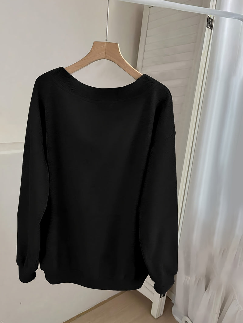 Women's Pink V-Neck Long Sleeve Sweater with German Letter Print.