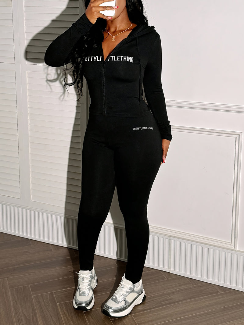 Women's Casual Stylish Zip-Up Hoodie with Long Sleeves And Letter Print.