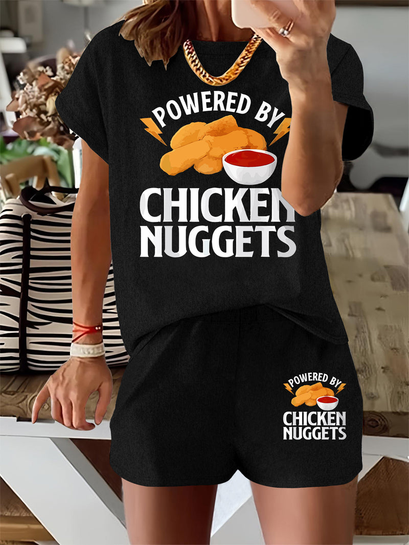 Women’s Graphic Print Two Piece Set, Short Sleeve T-shirt & Shorts.