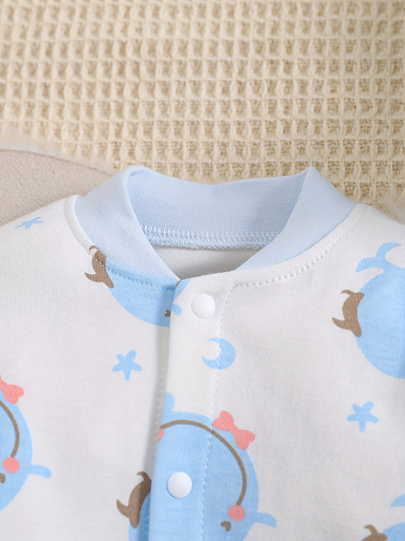 1pc Long Sleeve Knitted Bodysuit with Full Print.