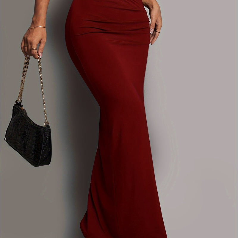Elegant Ruched Split Thigh Maxi Skirt For Spring & Summer.