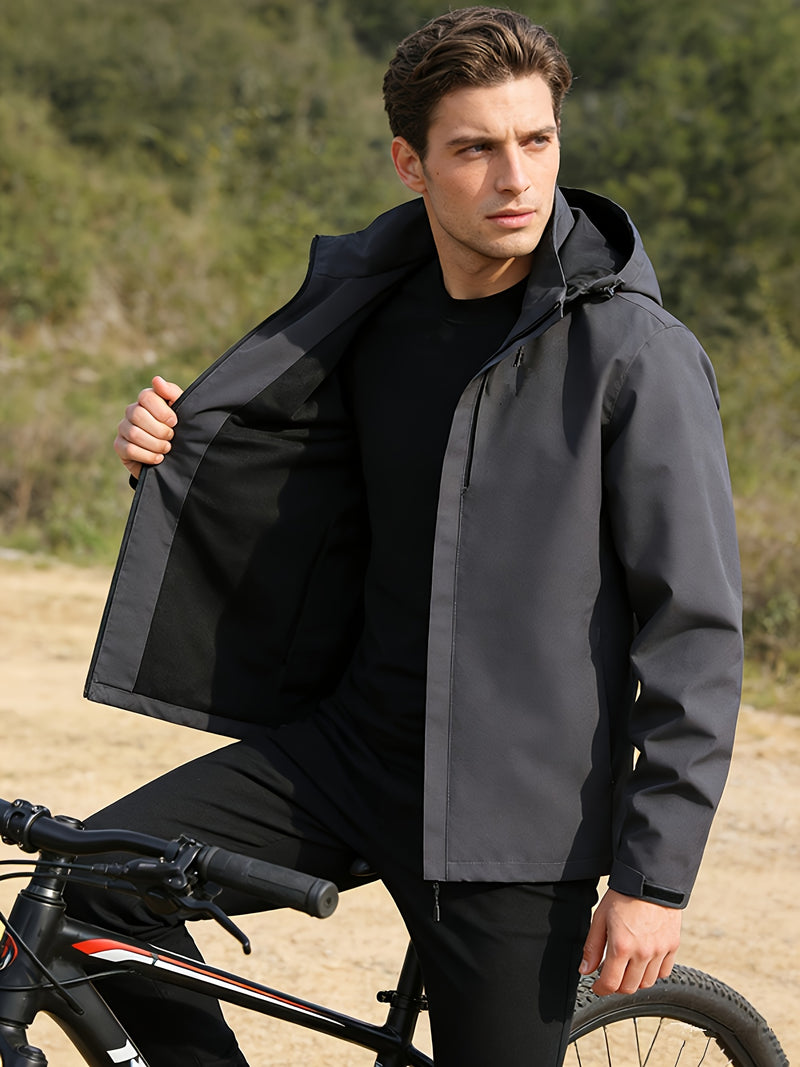 Spring Men'S Sports Jacket | Long Sleeve, Hooded, Zipper Closure.