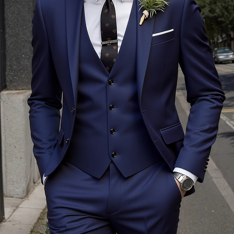 Men's High-End 3pcs Suit Set, Plus Size Men's Suit Set with Pants and Vest.