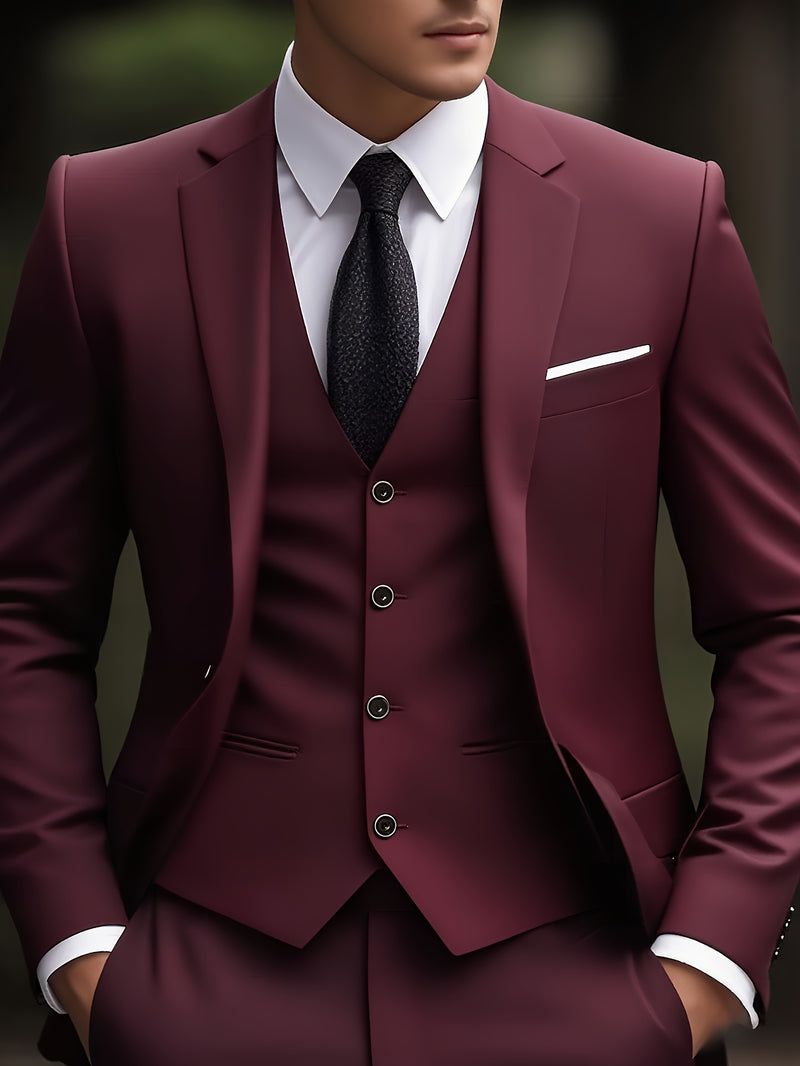 Men's 3pcs Suit Set, Blazer + Vest + Trousers.