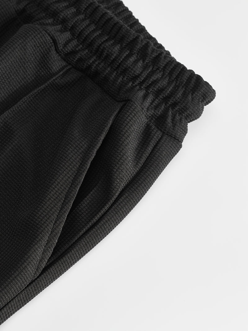 Men's Waffle 2pcs Hooded Sweatshirt Set Top Color Block.