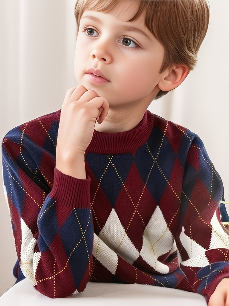 Boys Knit Sweater - Long Sleeve School Sweater in Burgundy.