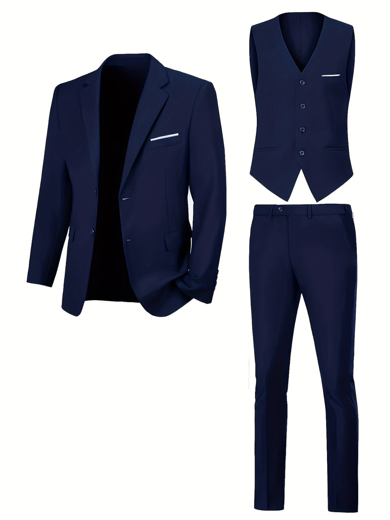 Men's High-End 3pcs Suit Set, Plus Size Men's Suit Set with Pants and Vest.