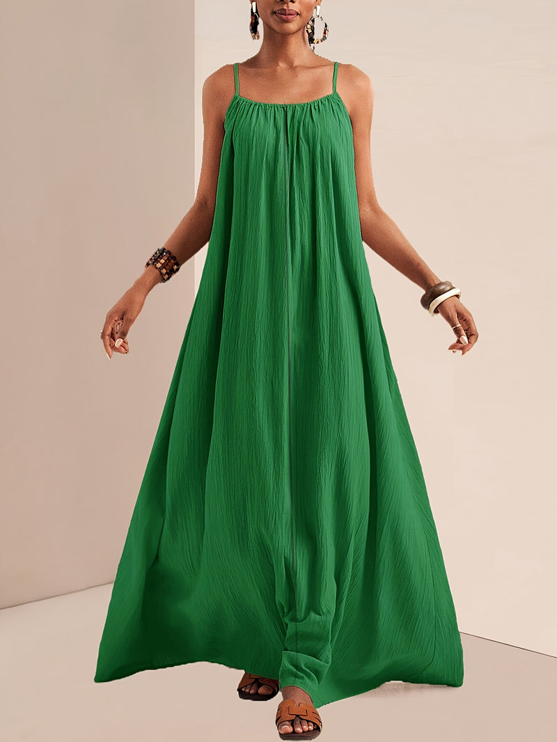 New Arrival Women's Elegant Solid Color Camisole Flared Maxi Dress.
