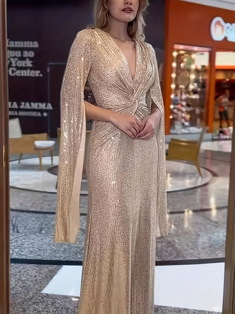 Women's Elegant -Neck Slit Dress Suitable for Party Dinner.