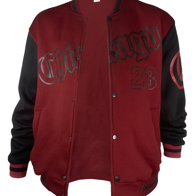 Men's Casual Letter Print Color Block Varsity Jacket, Baseball Jacket.