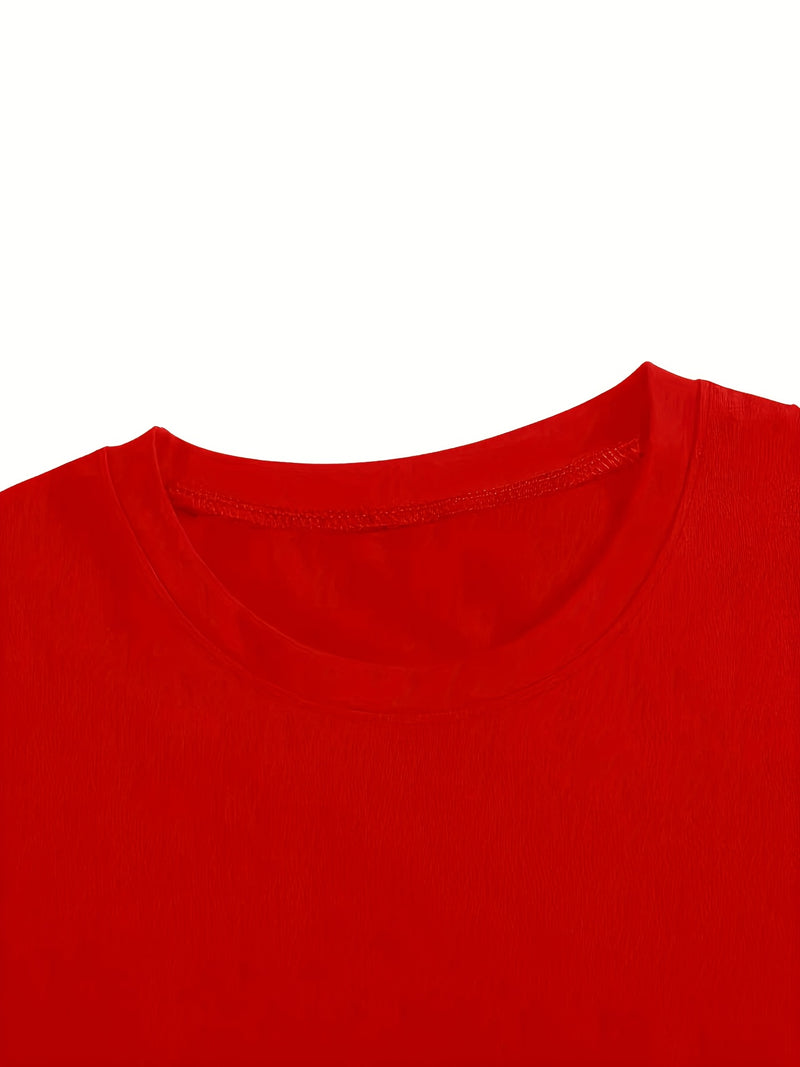 Women's Sporty Two-Piece Set: Round Neck Short Sleeve T-Shirt + Pocketed Shorts.