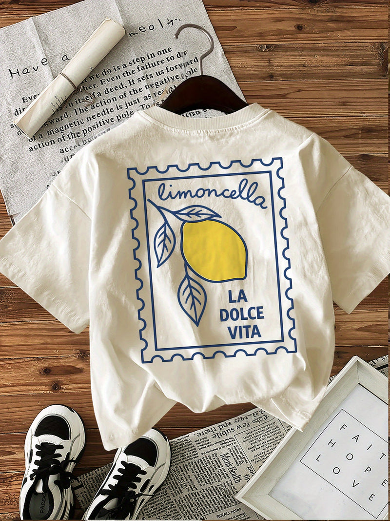 Graphic Print T-shirt, Short Sleeve Crew Neck Casual Top.