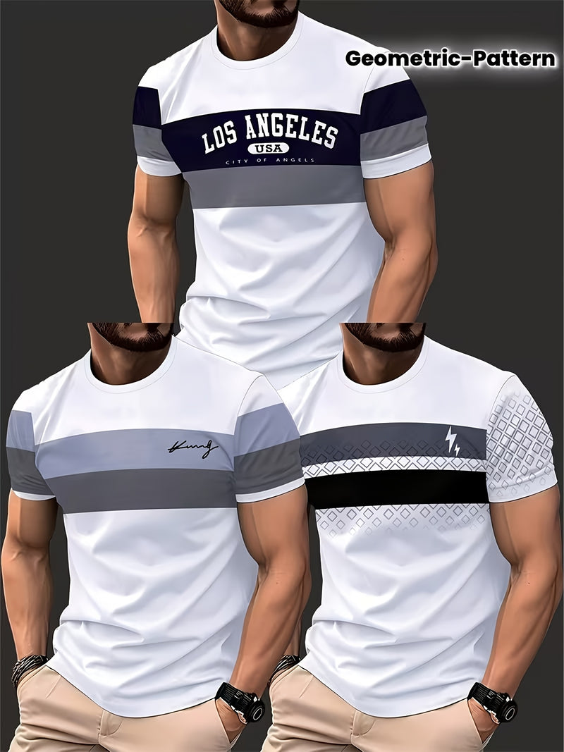 3pcs Men's Striped Short Sleeve T-Shirts.