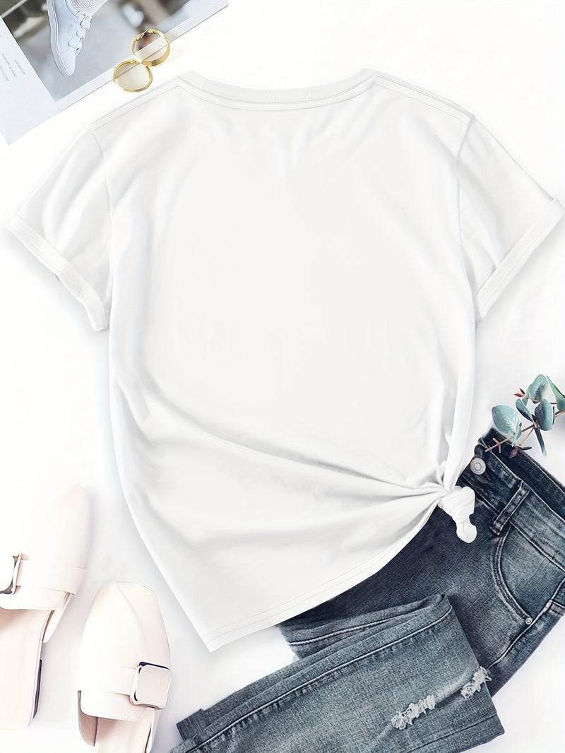 Women's Casual Short Sleeve T-Shirt with Dog Silhouette & Paw Print Graphic.