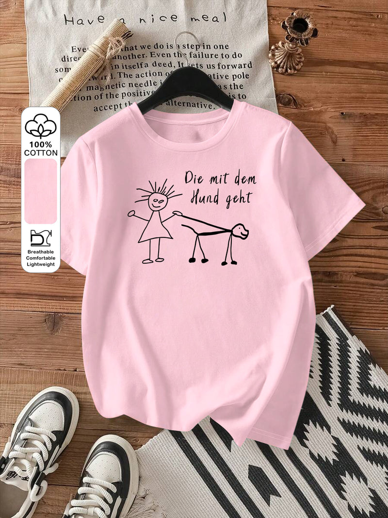 Women's Fashion Printed Round Neck Short Sleeve T-Shirt.