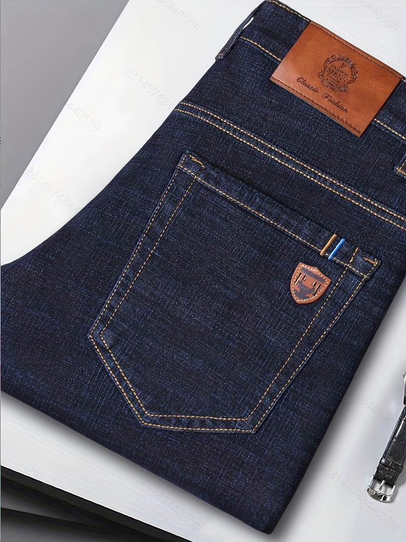 Men's Blue Business Casual Stretch Comfortable Jeans.