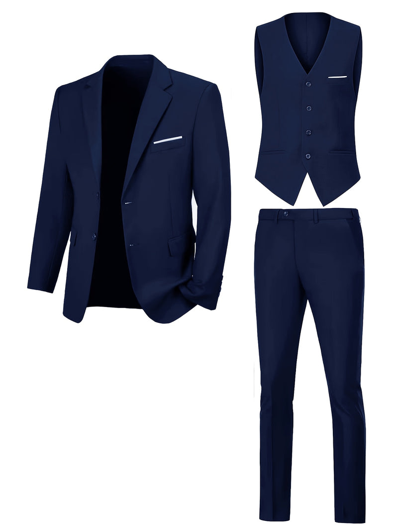 Men's Three-Piece Suit with a Sophisticated Notch Lapel.