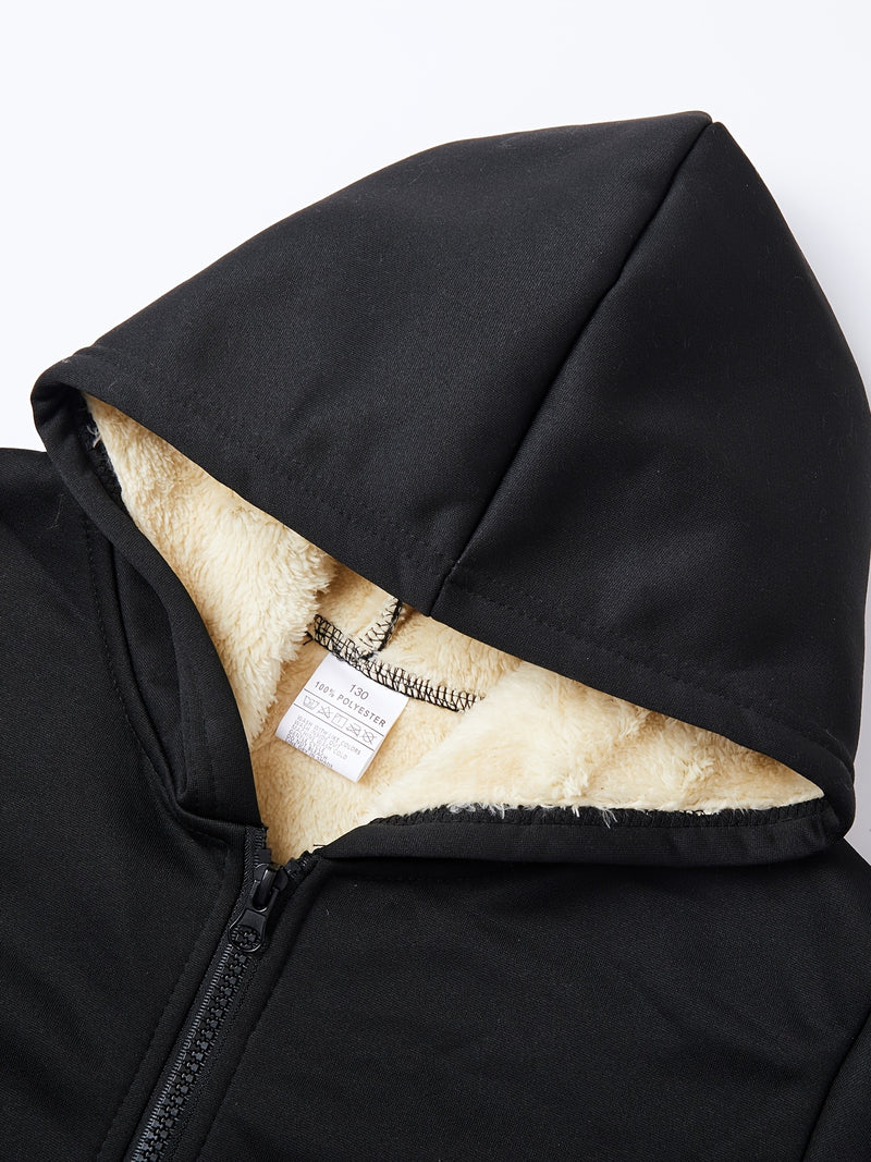 Boys Thick Plush-Lined Zip-Up Jacket + Pants Set.