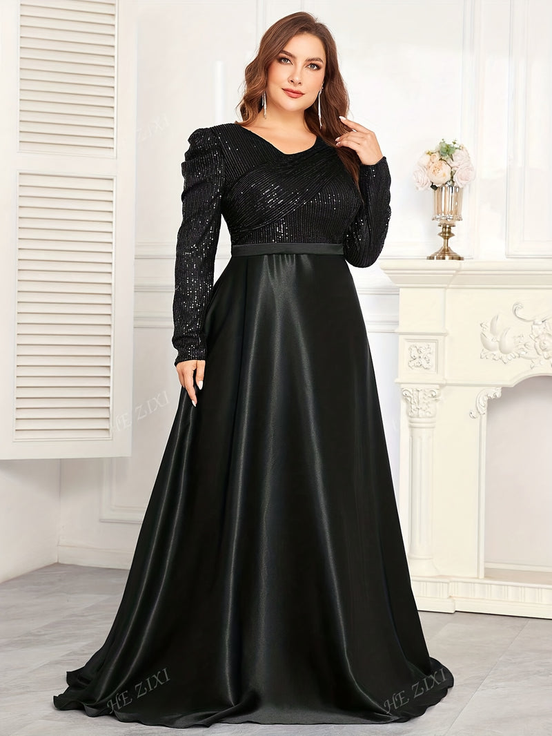 Women's Evening Gown, Sequined Long Sleeve Round Neck Sexy and Elegant.