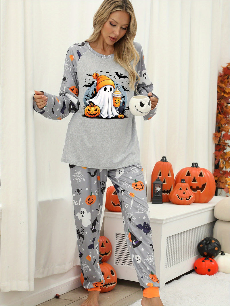 Women's Halloween Print Two-Piece Pajama Set.