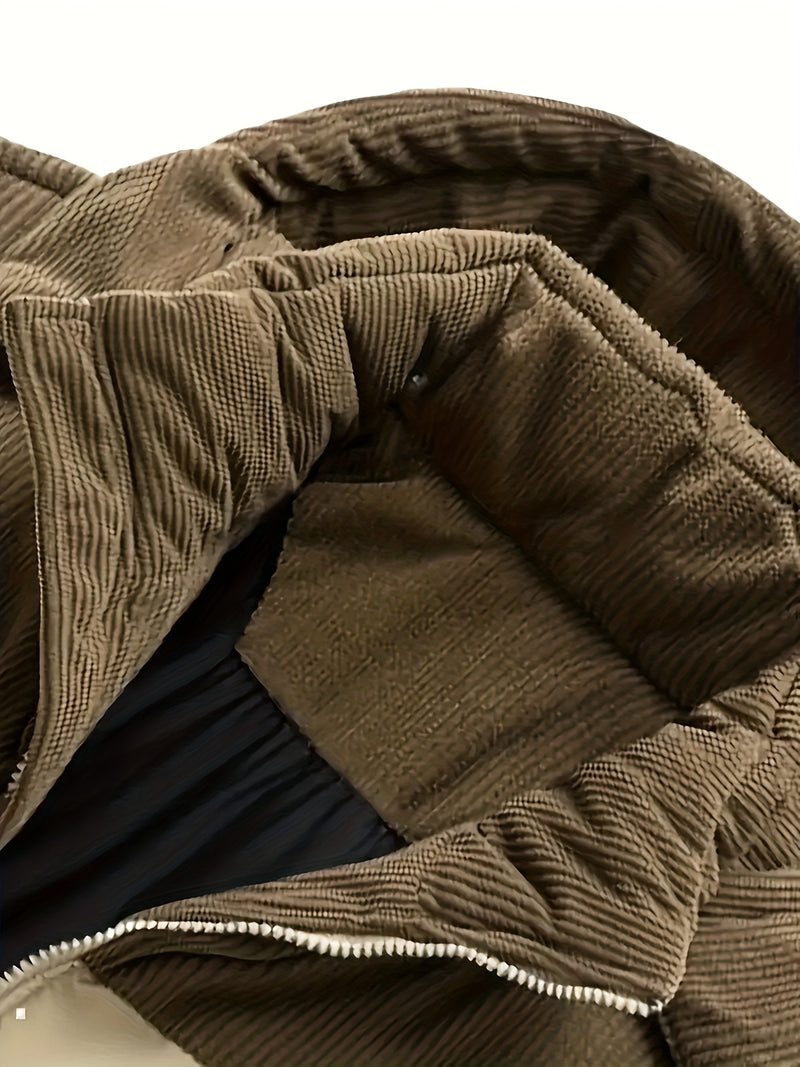 Men'S Thickened Winter Jacket with Corduroy Patchwork And Hood.