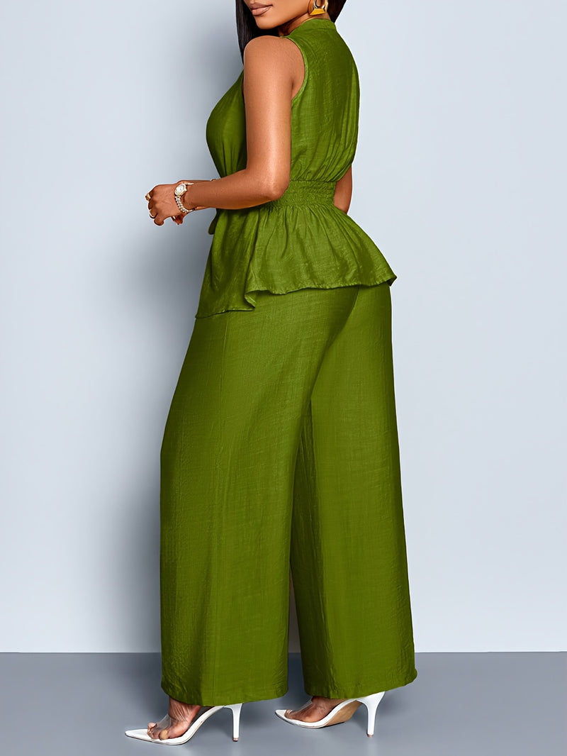 Women's Elegant Sleeveless Top + Wide-leg Pants Two-piece Set.