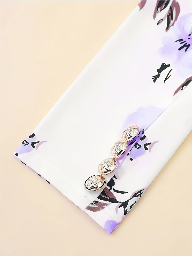 Women's Elegant Floral Print Blazer & Skirt Set.