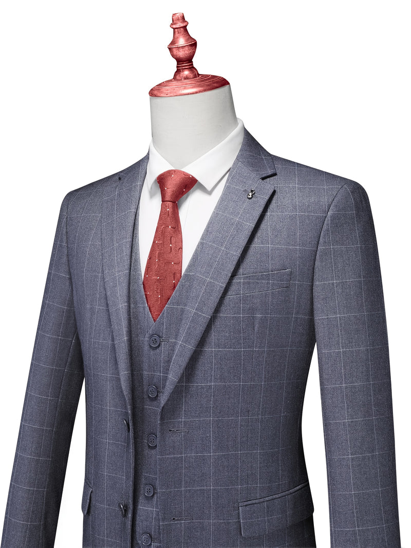 3pcs Men's Slim-Fit Checkered Suit - Notable Suit Suitable for Business.