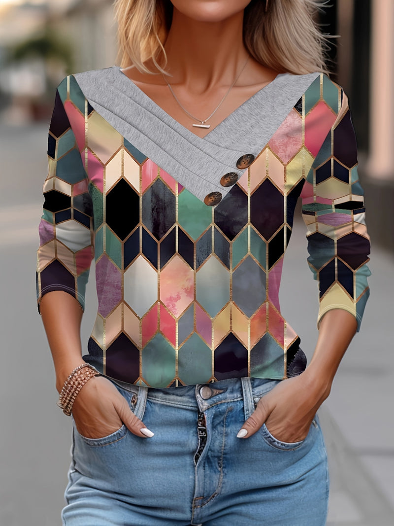 Women's Elegant Floral Print Long Sleeve.