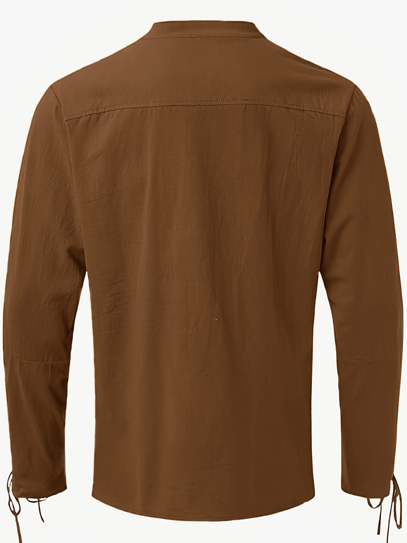 Men's Stand Collar Shirt with Drawstring Arm Bands.