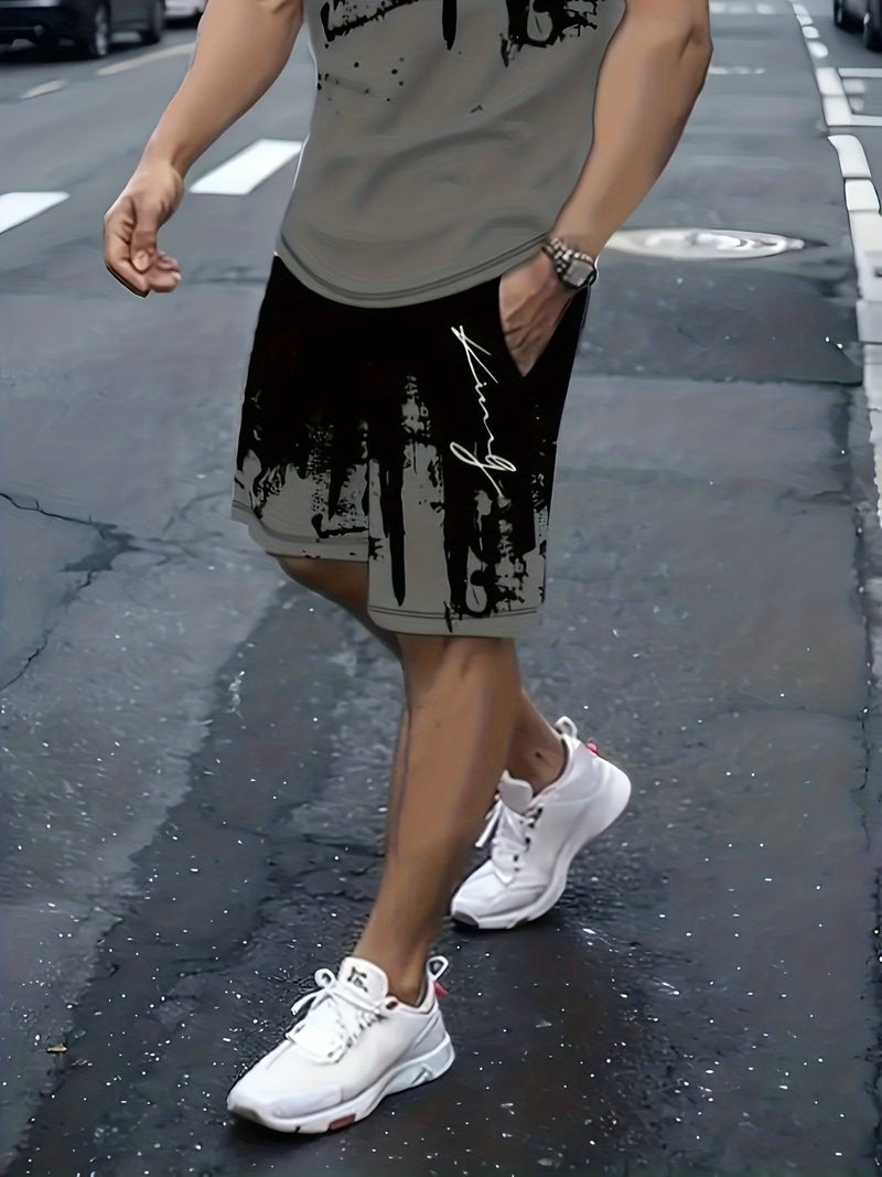 Men's New Round Neck Casual T-Shirt and Shorts Set.