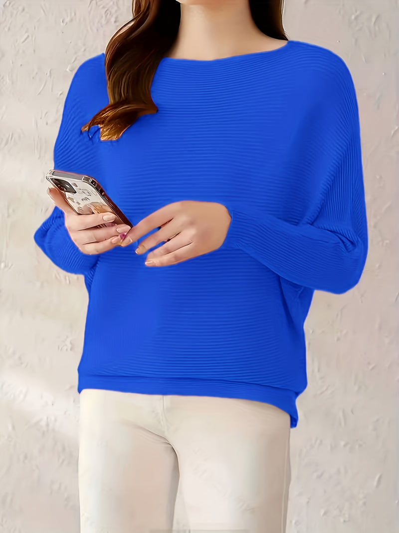 Women's Loose Batwing Sleeve Sweater, Casual Elegant Long Sleeve Top.