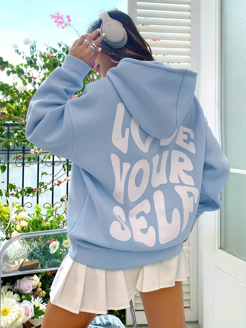 Women's Fashion Letter Print Drawstring Hooded Sweatshirt.