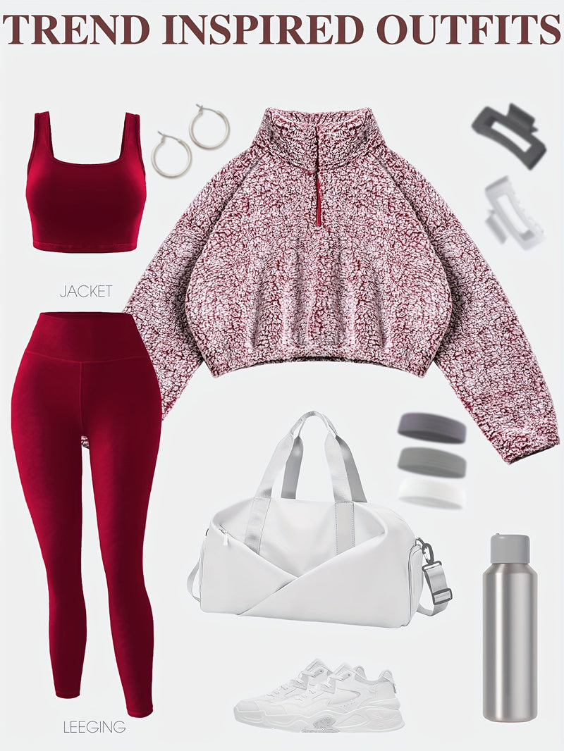 Lined Sweatshirt Warm Bubble Fabric Plush Cropped Jacket for Women.