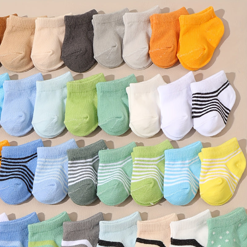 12 Pairs of Random Solid Color Polka Dot and Striped Short Socks.