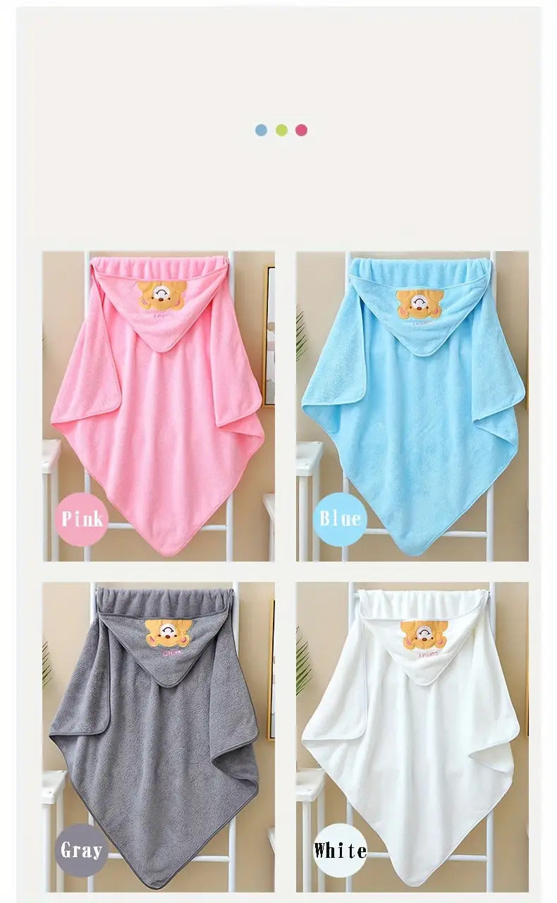 Cute Baby Bathrobe, Highly Absorbent, Quick-Drying, with a Hood.
