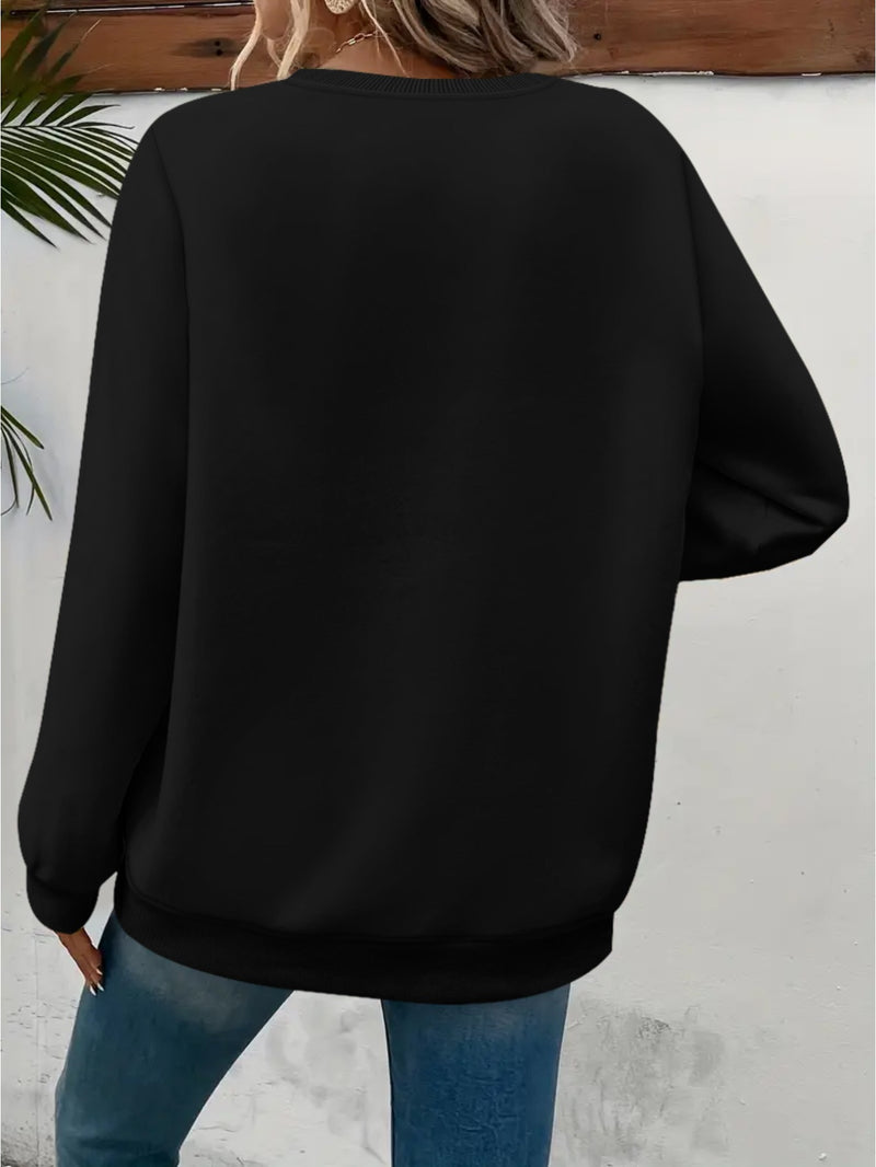 Plus Size, Women's Oversized German Text Print Sweatshirt.