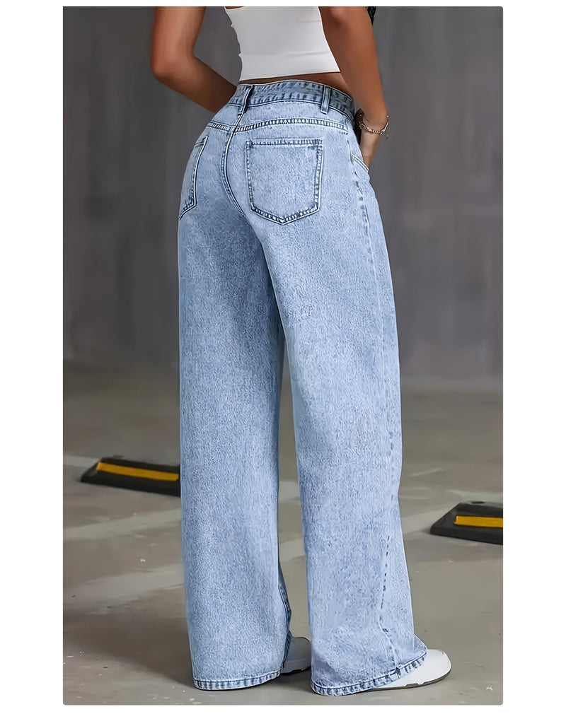 Women's New Stretch Loose Wide Leg Straight Jeans.