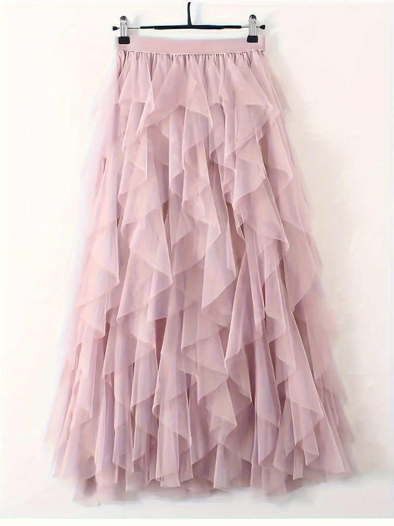 Chic Elegance, Elegant High-Waist A-Line Tulle Skirt for Women.