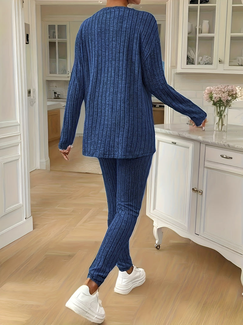 Women's Elegant Solid Color Ribbed Embroidered Collar Spliced Long Sleeve.