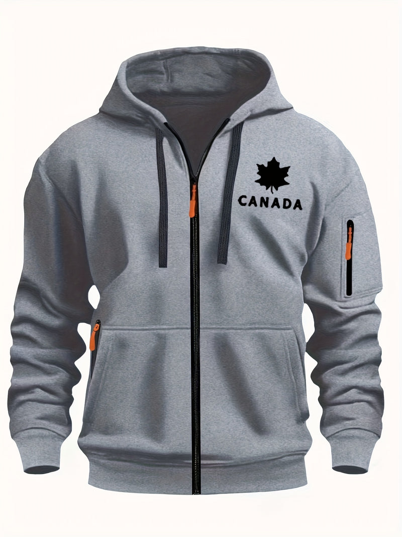 Men's Hoodie. Solid Color Long Sleeve Open Front Hooded Sweatshirt Jacket.