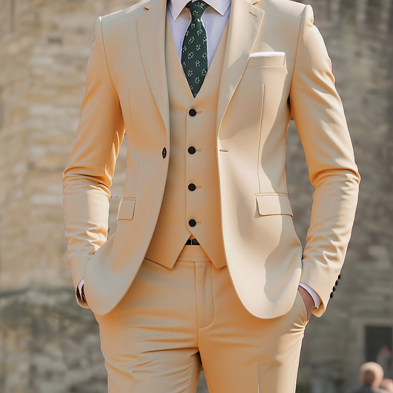 Men's 3pcs Suit Set, Jacket + Vest + Trousers, Fashionable and High-Quality.