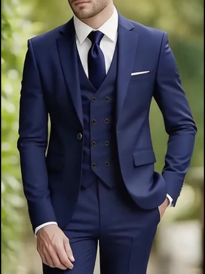 Men's 3pcs Suit Set, Including a Blazer, Vest, And Trousers.