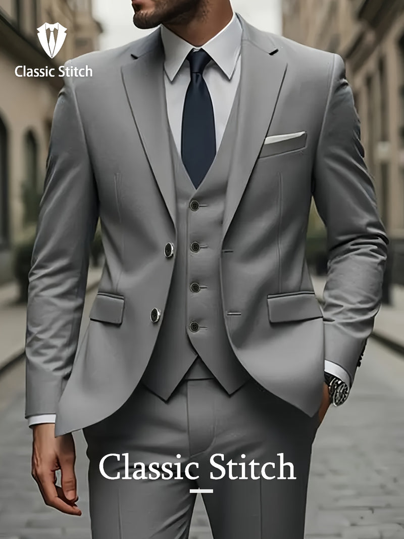 Men's Three-Piece Suit with a Sophisticated Notch Lapel.
