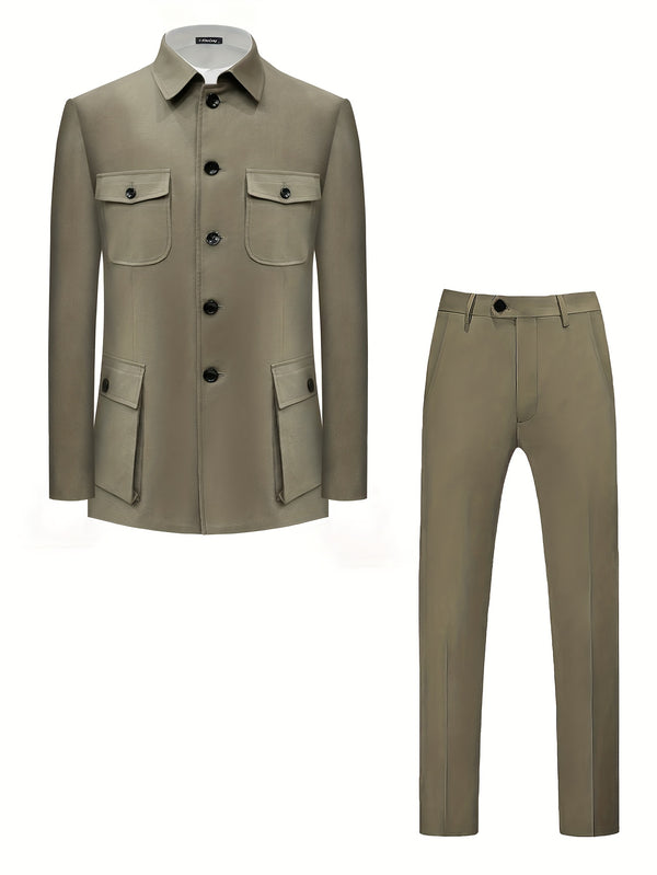 Light Business Chinese Tunic Suit Two-piece Set Jacket and Pants.